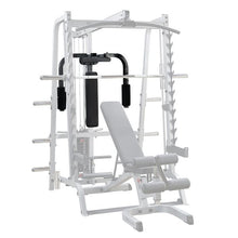Body-Solid Smith machine with adjustable bench and leg extension for versatile home gym workouts.