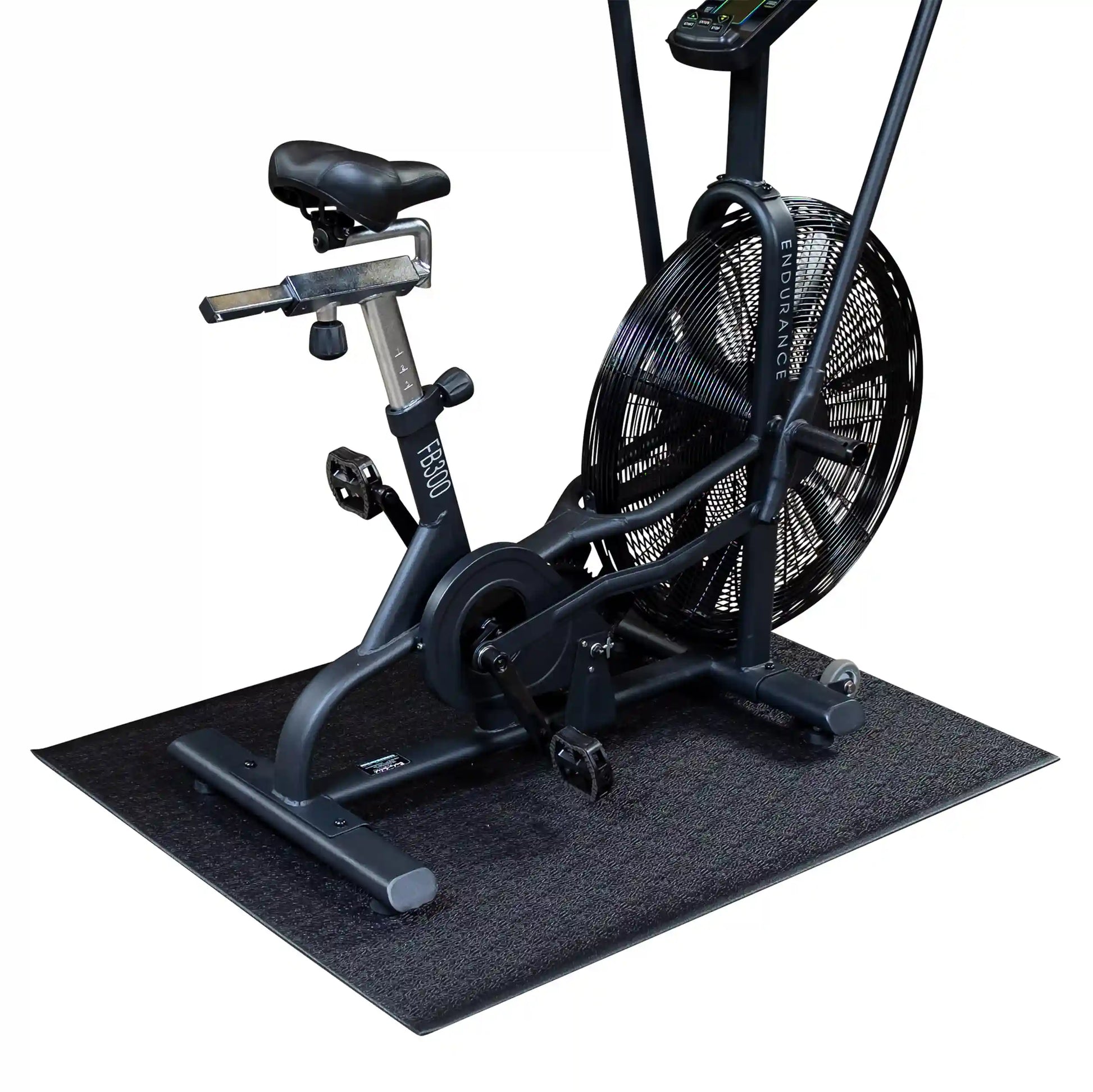 Endurance FB300 air bike with large fan for intense workouts on a protective mat.