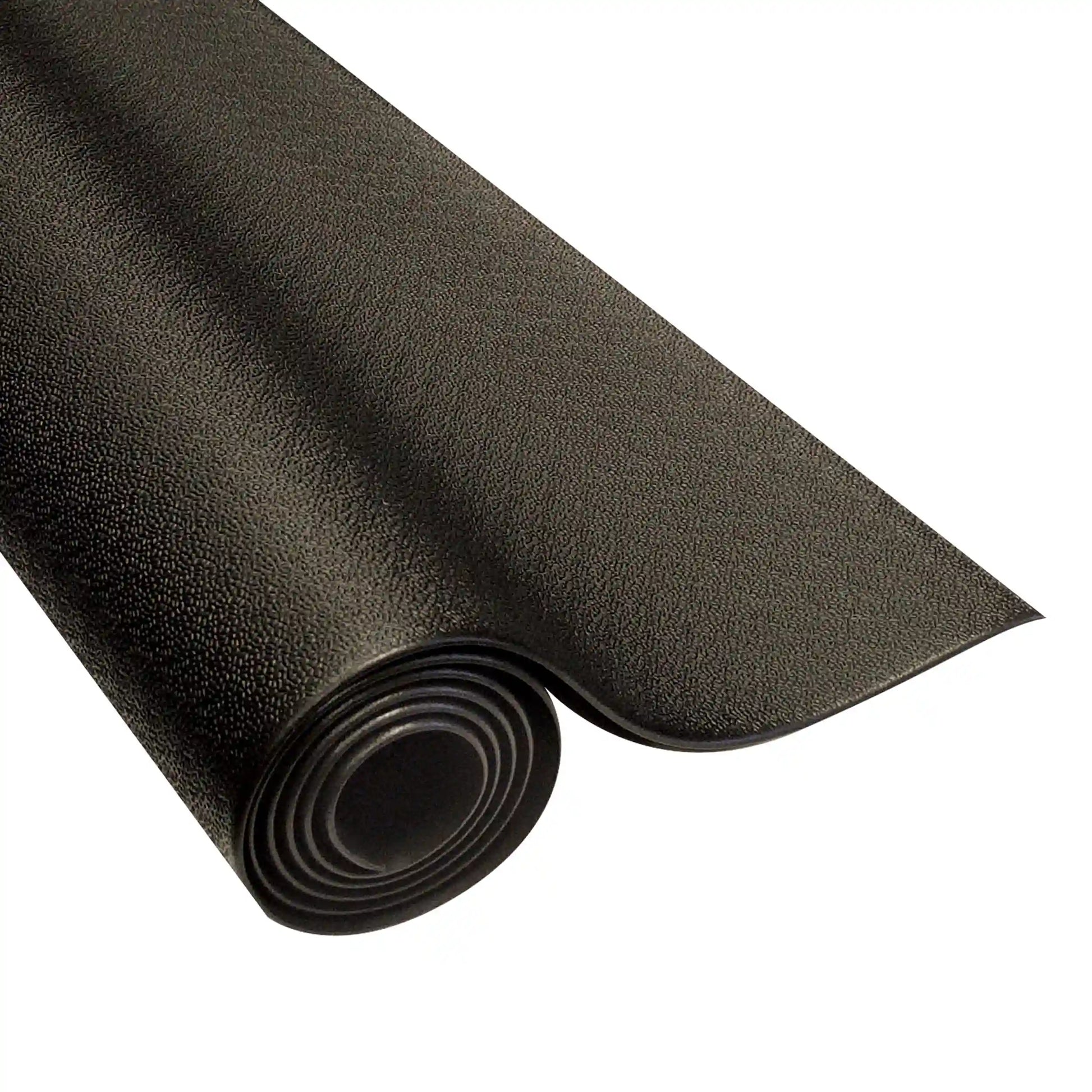 Black rubber anti-fatigue mat with textured surface.