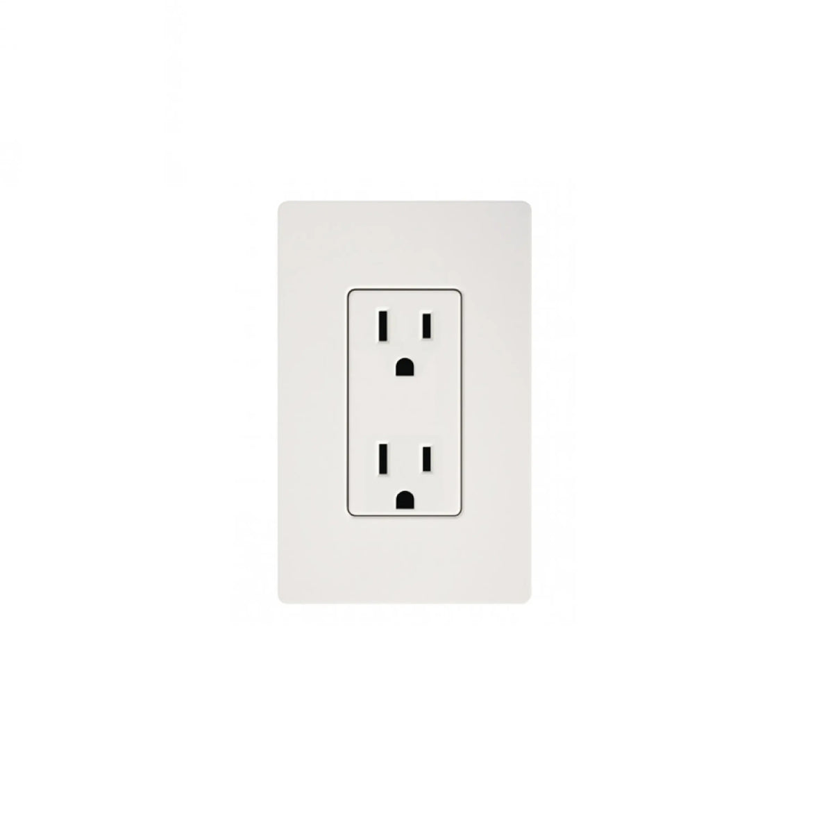 White duplex electrical outlet on a wall plate.