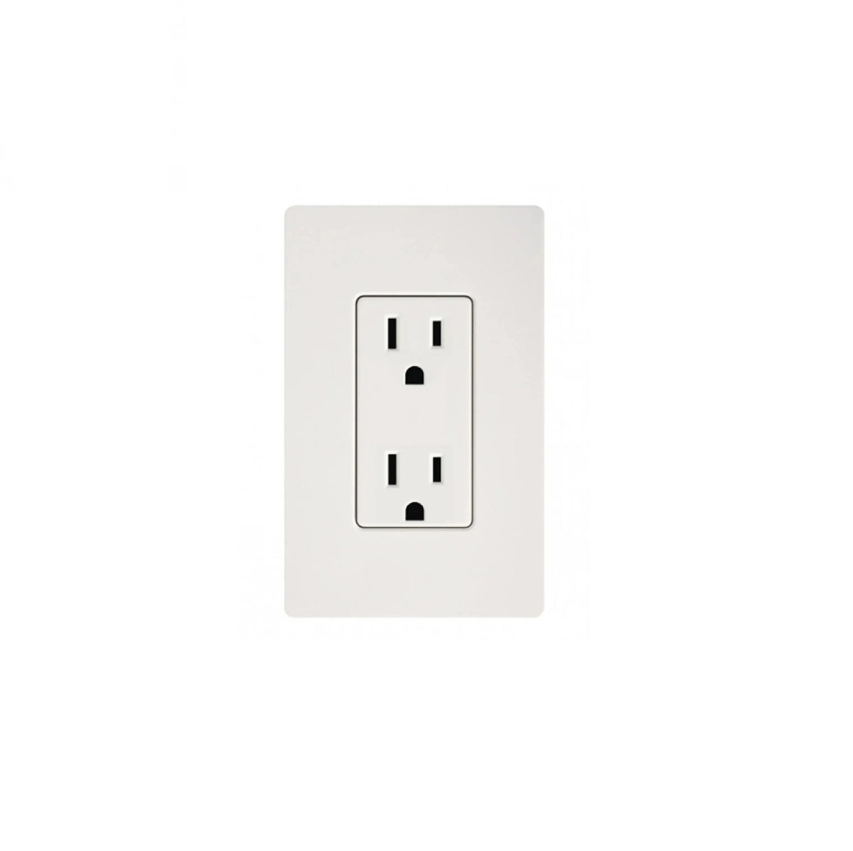 White duplex electrical outlet on a wall plate.