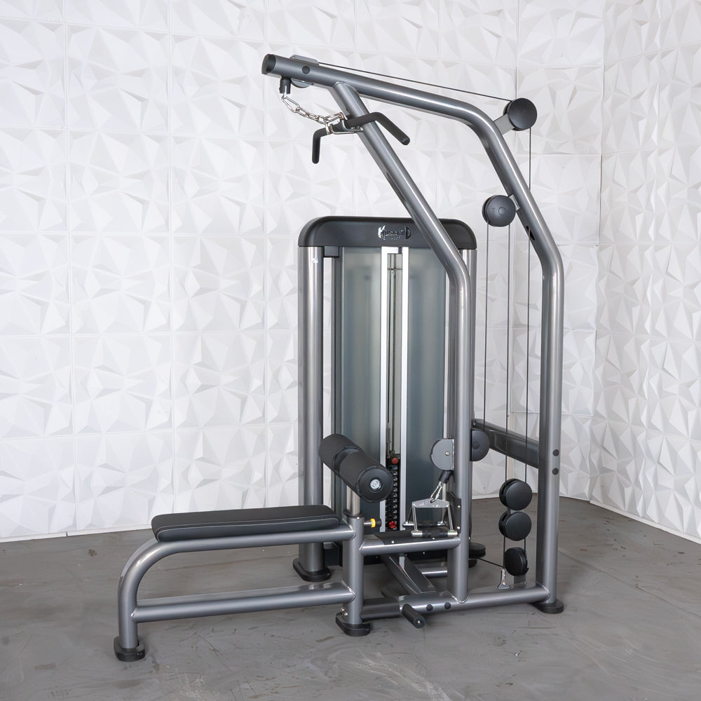 Multi-gym workout station with a sleek metallic design and adjustable weight stack for versatile fitness training.