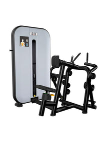 Black and gray Fitness Lat Pulldown Machine with ergonomic seat and weight stack.