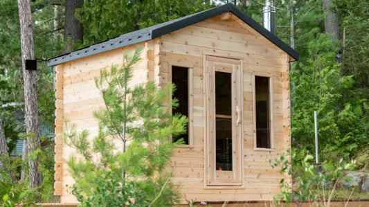Georgian cabin-style wood-burning outdoor sauna surrounded by nature