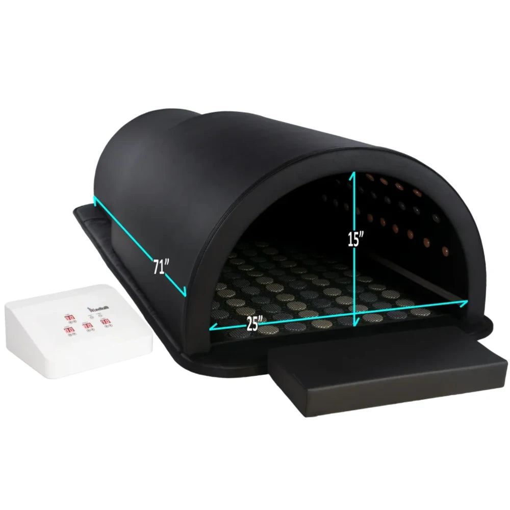 1Love Health Far Infrared Sauna Dome – user lying inside demo shot