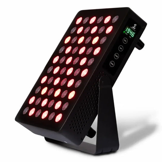 Portable red light therapy panel with multiple LEDs and control panel