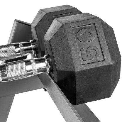 XMARK 5-50 lb Hex Dumbbell Set with Rack and Weight Bench