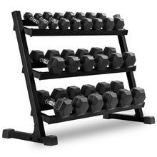 XMARK Hex Dumbbells (5-50 lb Sets) with 3-Tier Storage Rack