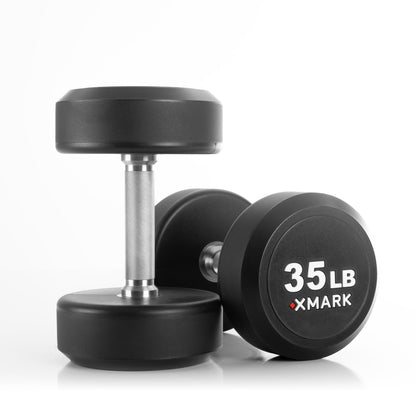 XMARK Round Commercial Urethane Dumbbells (5-50 lb and 5-75 lb Sets)