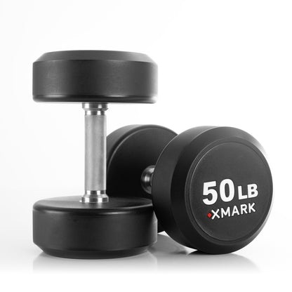 XMARK Round Commercial Urethane Dumbbells (5-50 lb and 5-75 lb Sets)