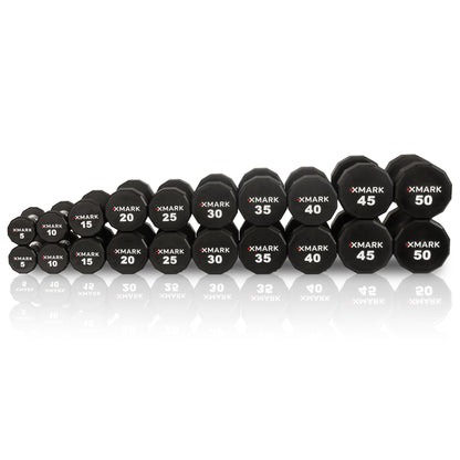 XMARK 12-Sided Commercial Urethane Dumbbells (5-50 lb and 5-75 lb Sets)