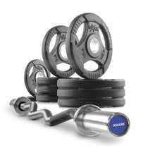 XMARK Tri-Grip Olympic Weight Plates and Curl Barbell Sets