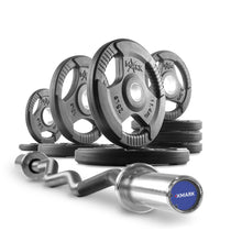XMARK Tri-Grip Olympic Weight Plates and Curl Barbell Sets