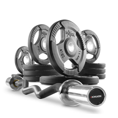 XMARK Tri-Grip Olympic Weight Plates and Curl Barbell Sets