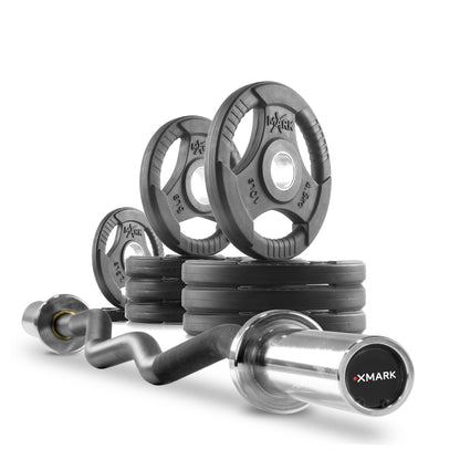 XMARK Tri-Grip Olympic Weight Plates and Curl Barbell Sets