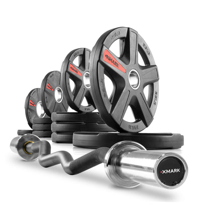 XMARK Texas Star Olympic Weight Plates and Curl Barbell Sets