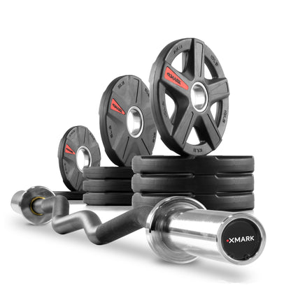 XMARK Texas Star Olympic Weight Plates and Curl Barbell Sets