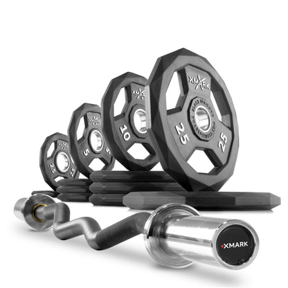 XMARK Black Diamond® Olympic Weight Plates and Curl Barbell Sets