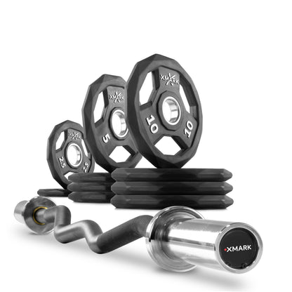 XMARK Black Diamond® Olympic Weight Plates and Curl Barbell Sets