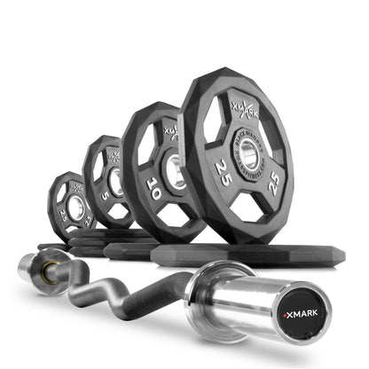 XMARK Black Diamond® Olympic Weight Plates and Curl Barbell Sets