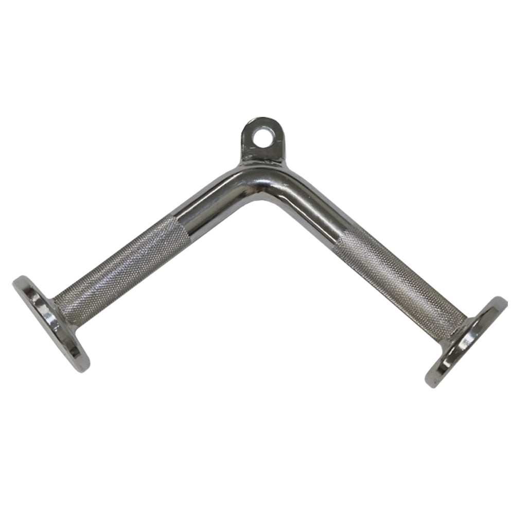Chrome knurled V-shaped handrail bar with mounting tabs at ends.