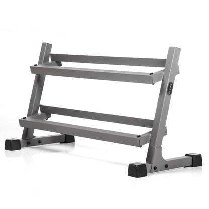XMARK Rubber Hex Dumbbell Pairs with 2-Tier Storage Rack