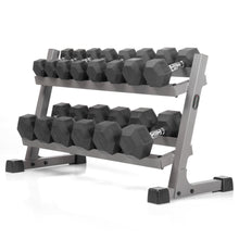 XMARK Rubber Hex Dumbbell Pairs with 2-Tier Storage Rack