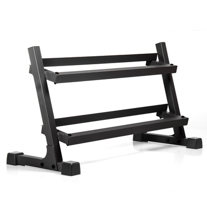 XMARK Rubber Hex Dumbbell Pairs with 2-Tier Storage Rack