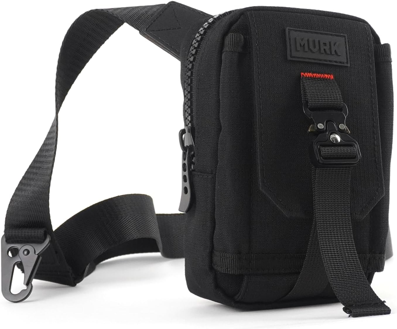 Black MVRK compact utility bag with strap and clip.