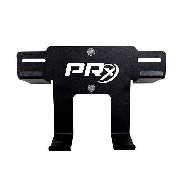 Black metal PRX mounting bracket with logo and two bottom legs.