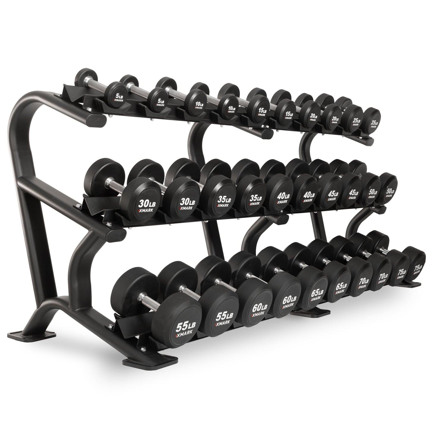 XMARK Round Commercial Urethane Dumbbells (5-50 lb and 5-75 lb Sets)