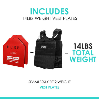 MVRK weight plates plus tactical vest, total 14 lbs.