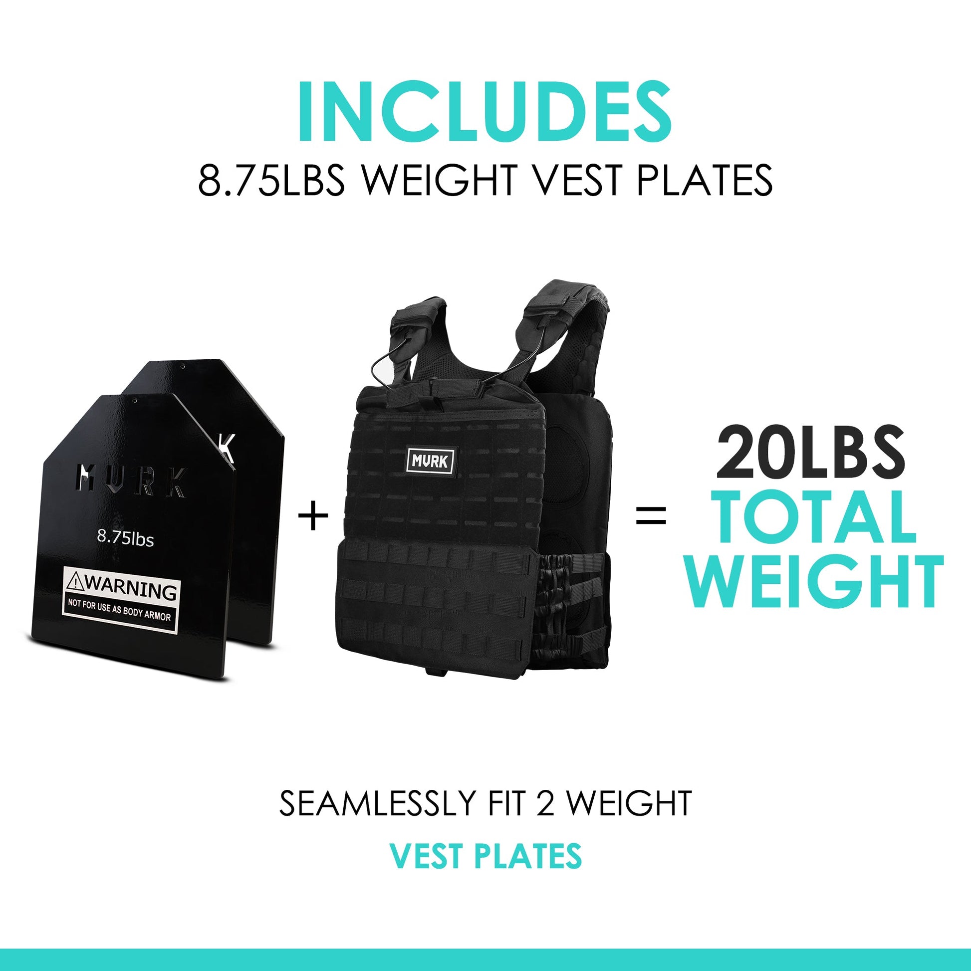 Weight vest with 8.75 lb plates and vest; total weight 20 lbs.