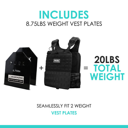 Weight vest with 8.75 lb plates and vest; total weight 20 lbs.