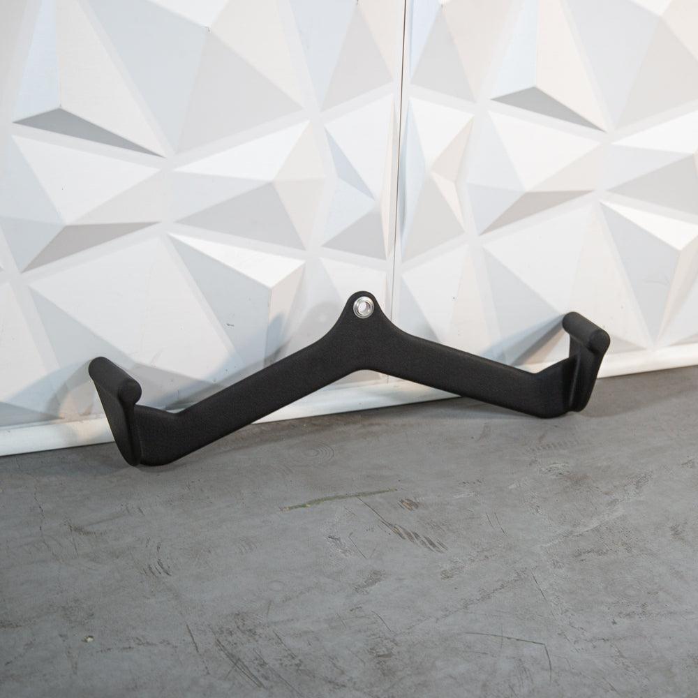 Black curved two-arm handle with ergonomic grips and central mounting point.