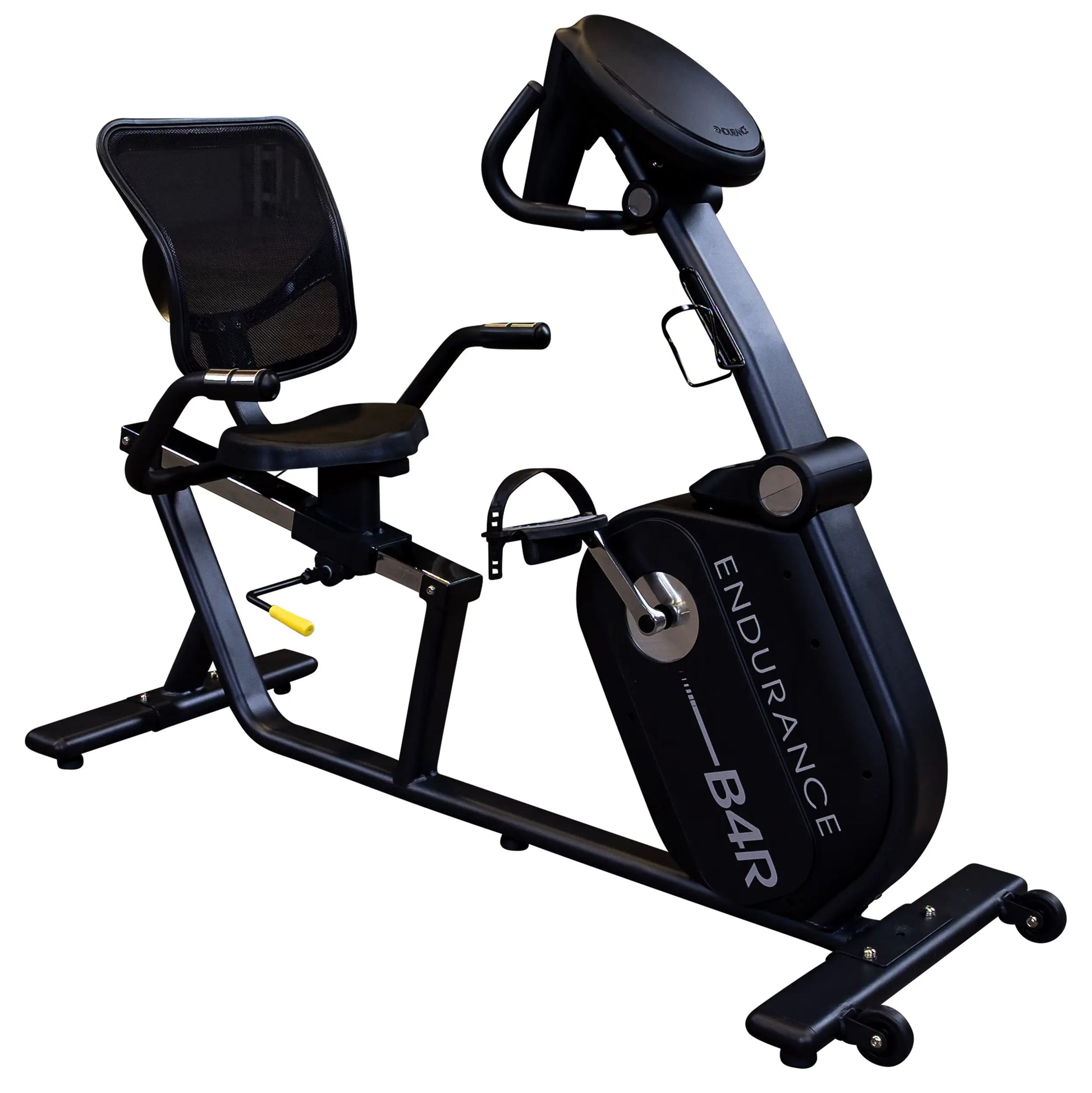 Endurance B4R recumbent exercise bike with mesh backrest for comfortable home workouts.