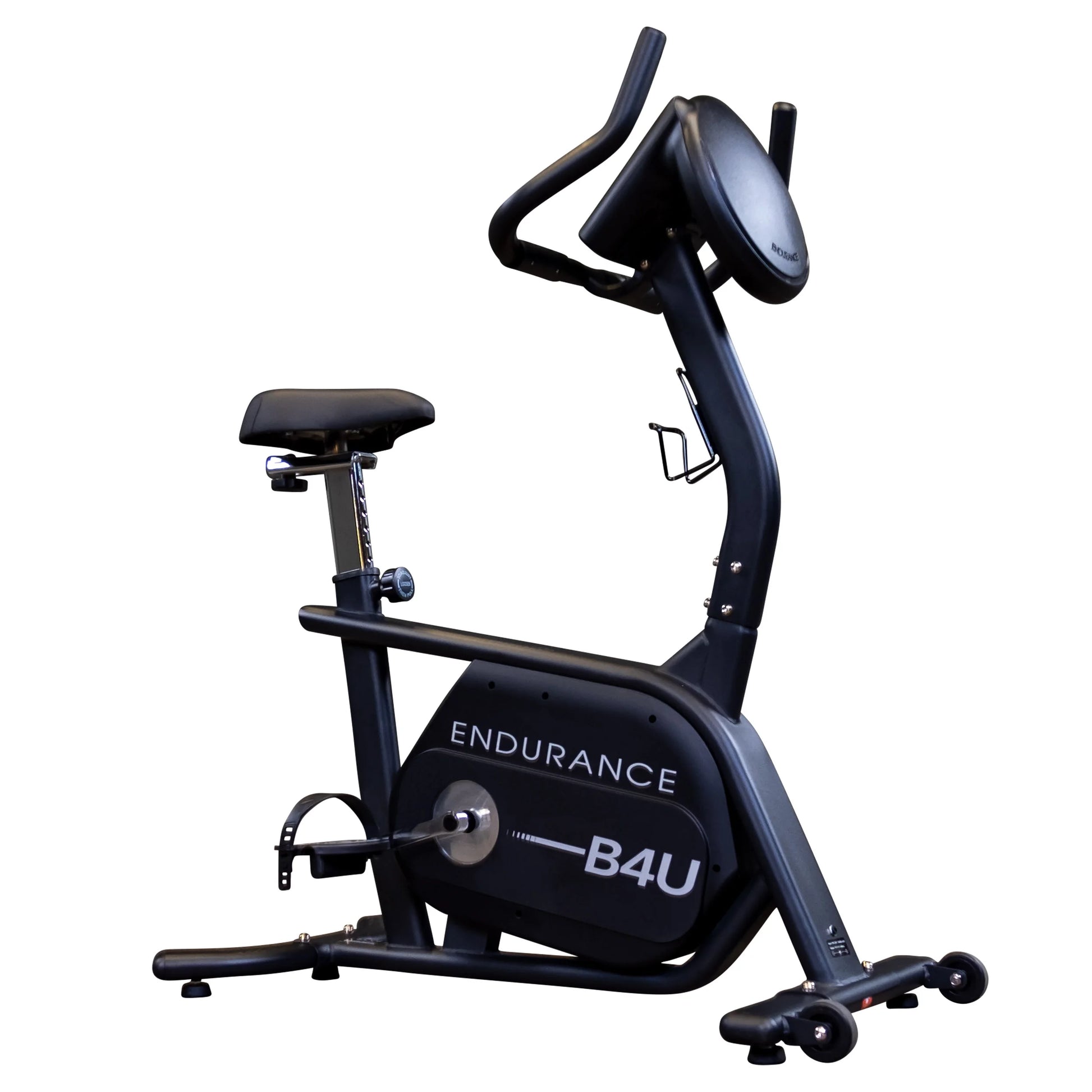 Endurance B4U exercise bike with ergonomic handlebars for home workouts.
