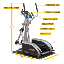 Endurance E300 elliptical with LED display, synchronized arms, and 300 lb capacity.