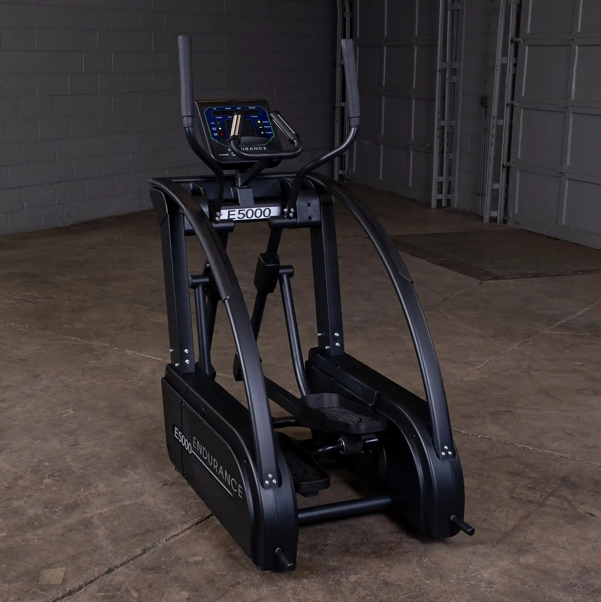 Endurance E5000 elliptical trainer in black, featuring advanced digital display.