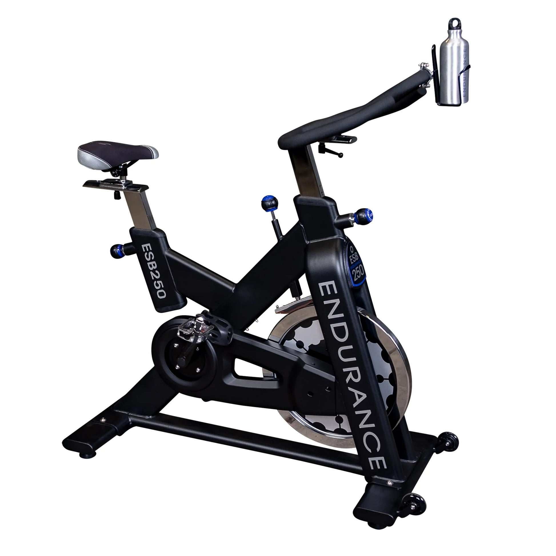 Endurance ESB250 stationary bike with black frame and water bottle holder.