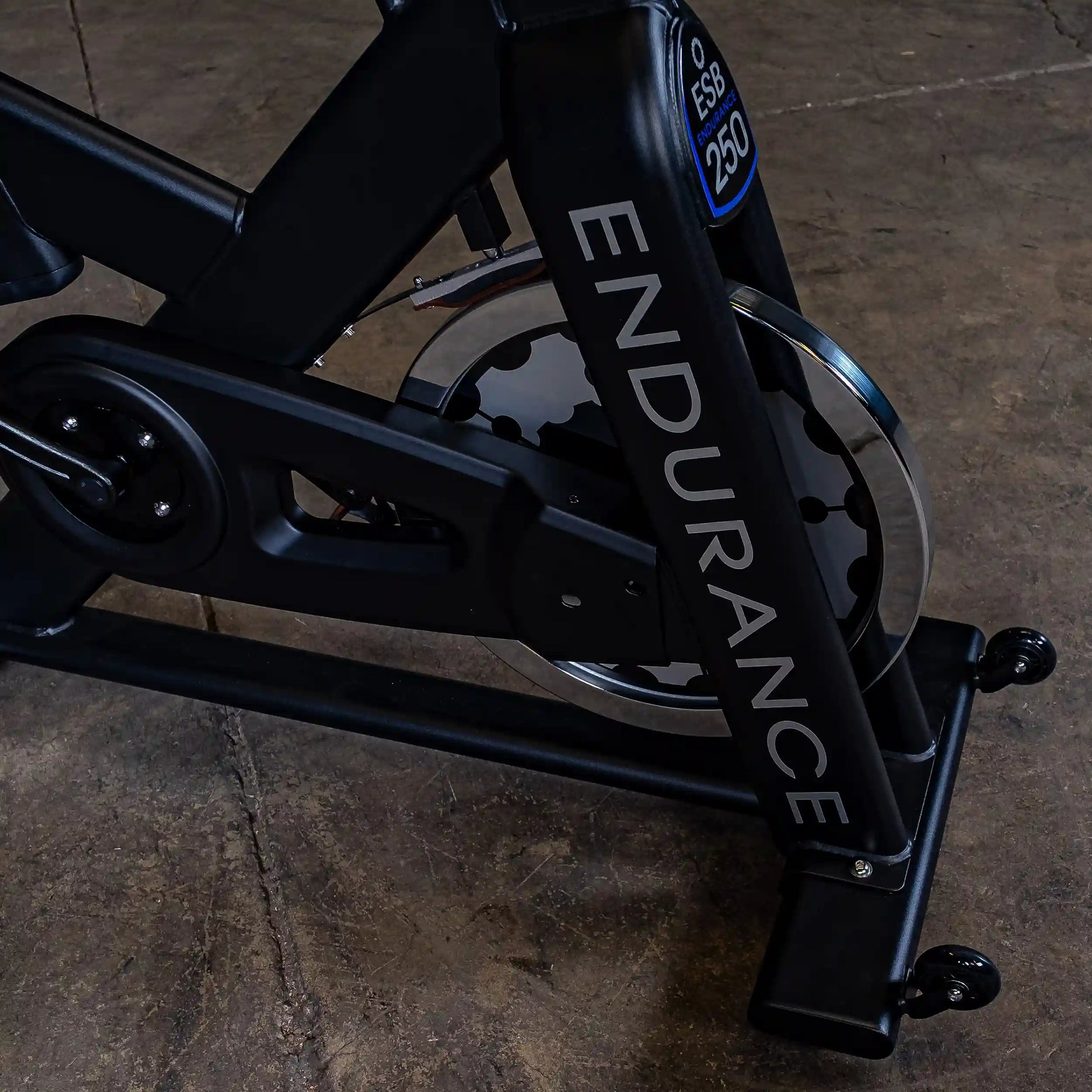 Endurance ESB250 exercise bike with black frame and chrome flywheel, ideal for indoor cycling workouts.