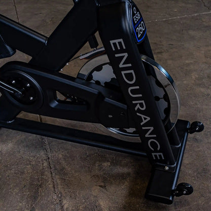 Endurance ESB250 exercise bike with black frame and chrome flywheel, ideal for indoor cycling workouts.
