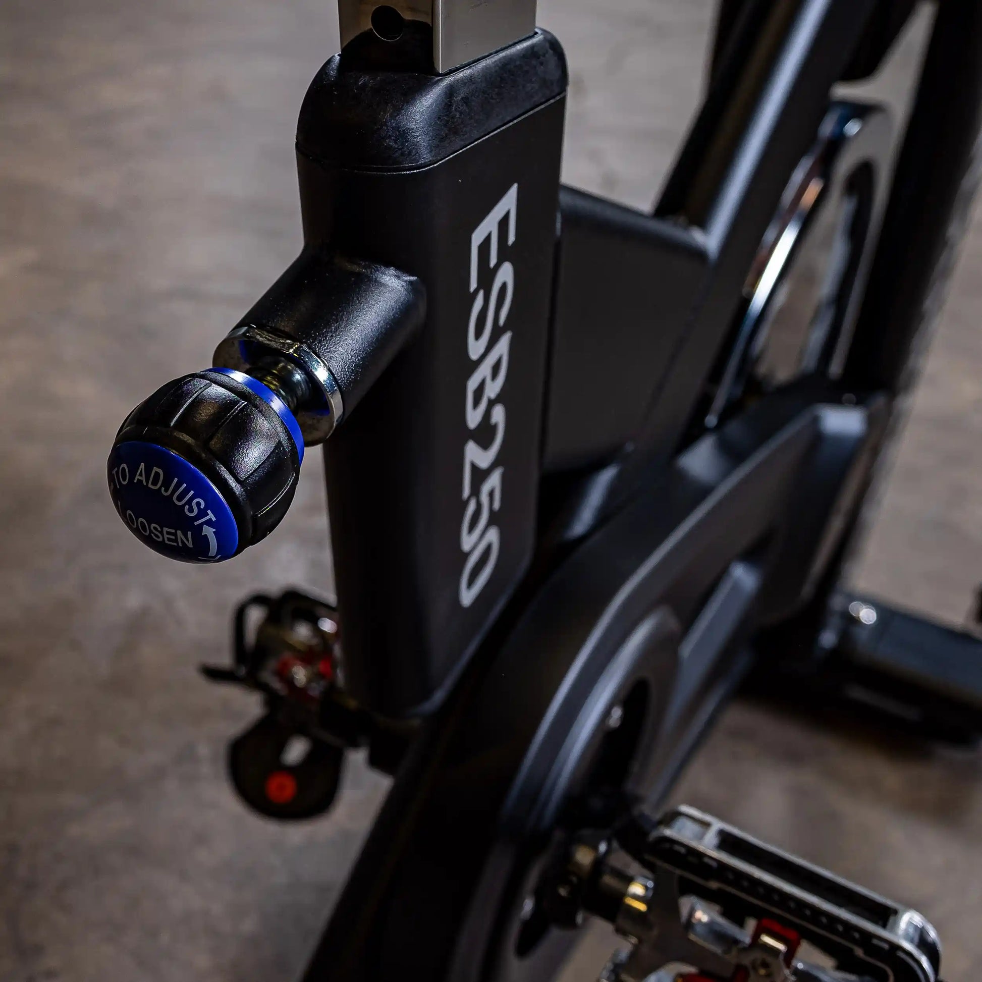 ESB250 exercise bike with adjustable resistance knob, featuring a sleek black design.