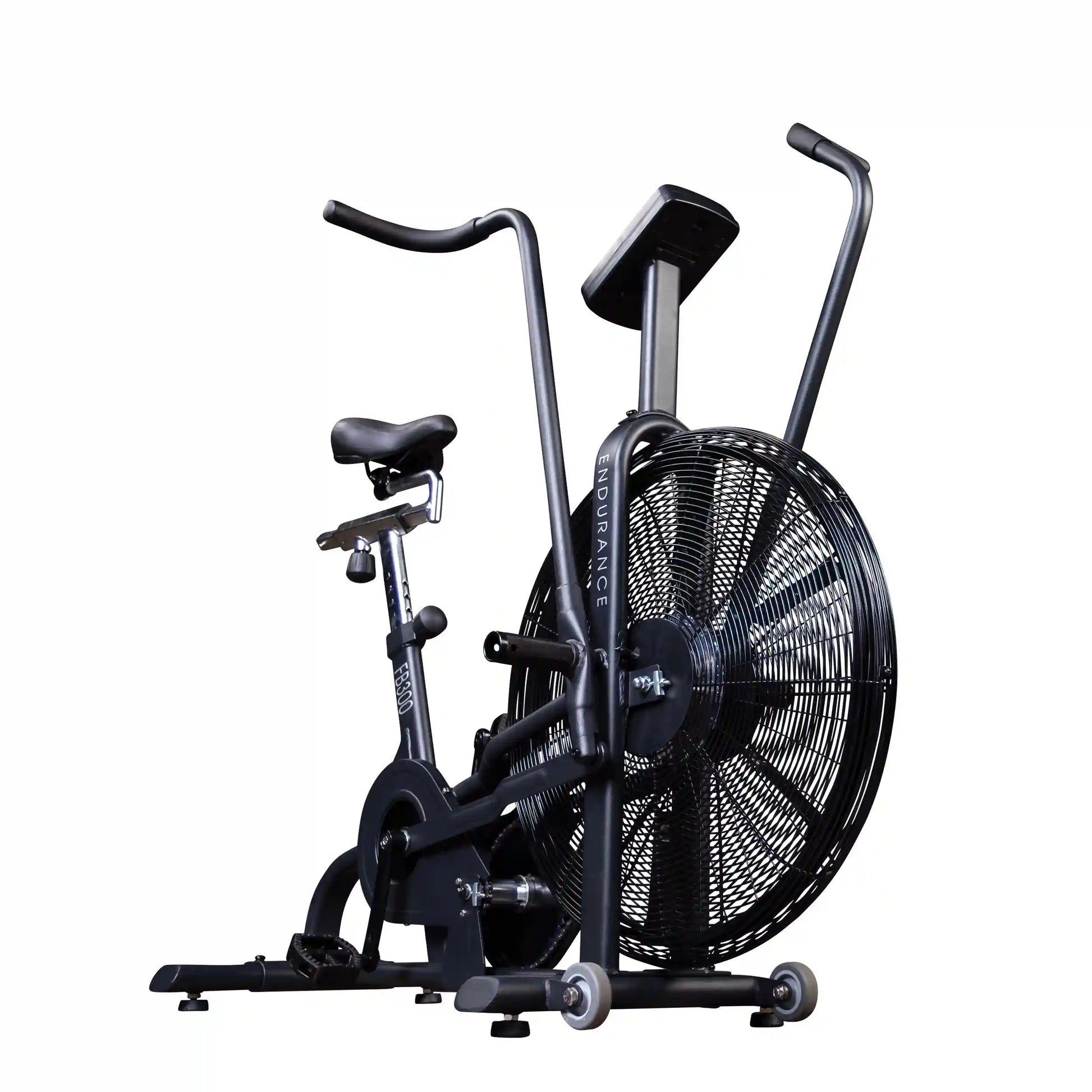 Endurance air bike with large front fan for intense cardio workouts.