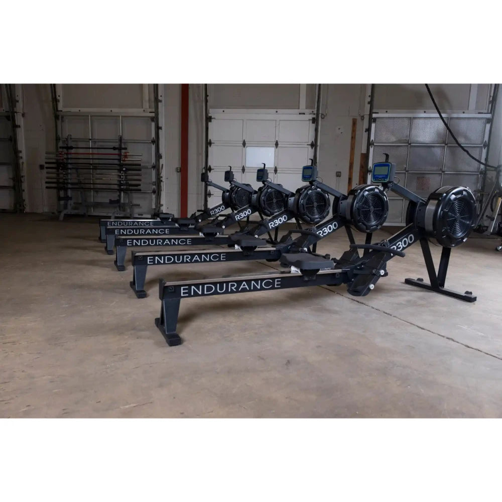 Endurance R300 rowing machines in a gym setting, showcasing durability and sleek design.