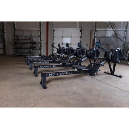 Endurance R300 rowing machines in a gym setting, showcasing durability and sleek design.