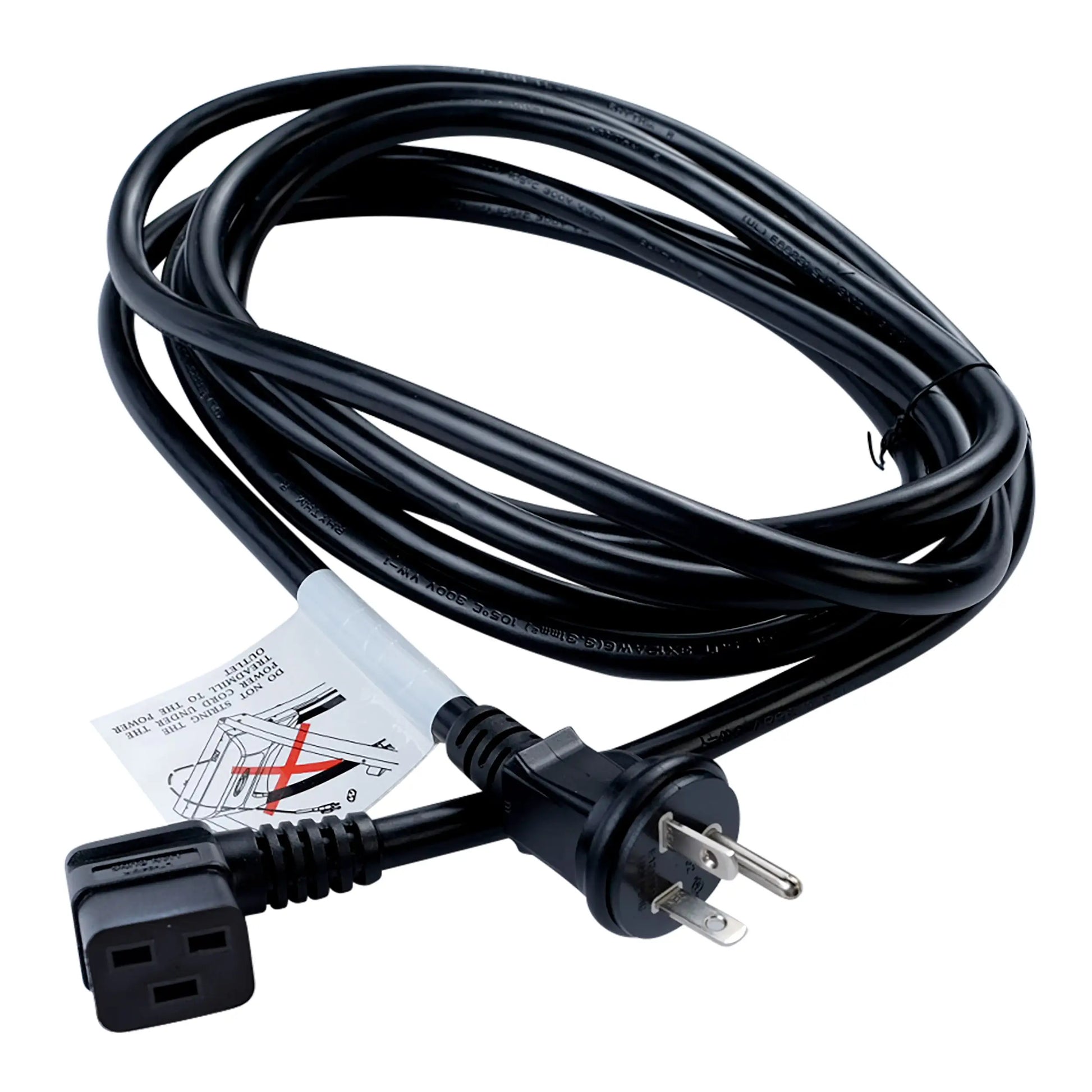 Black power cord with three-prong plug and C13 connector, ideal for electronics setup.