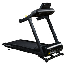 Endurance treadmill with black frame and digital display for home workouts.