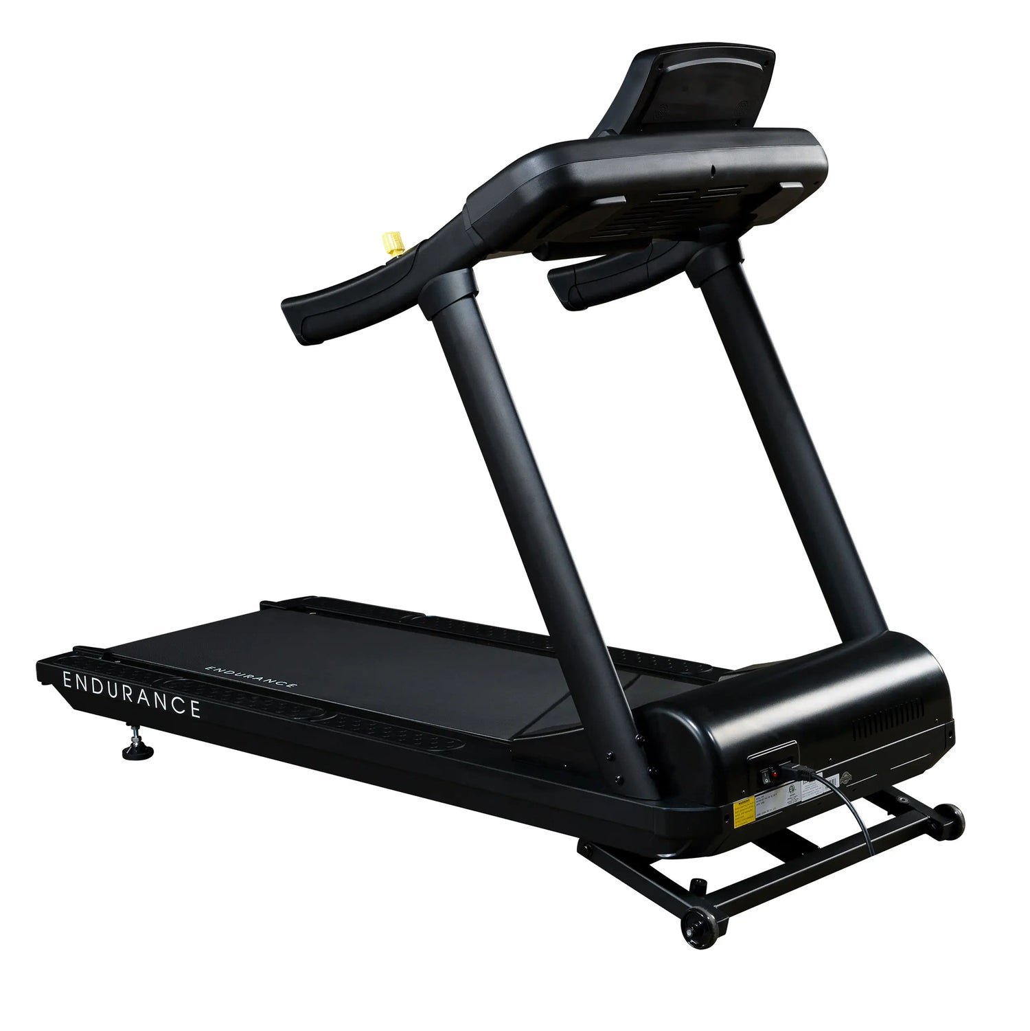 Endurance treadmill with black frame and digital display for home workouts.