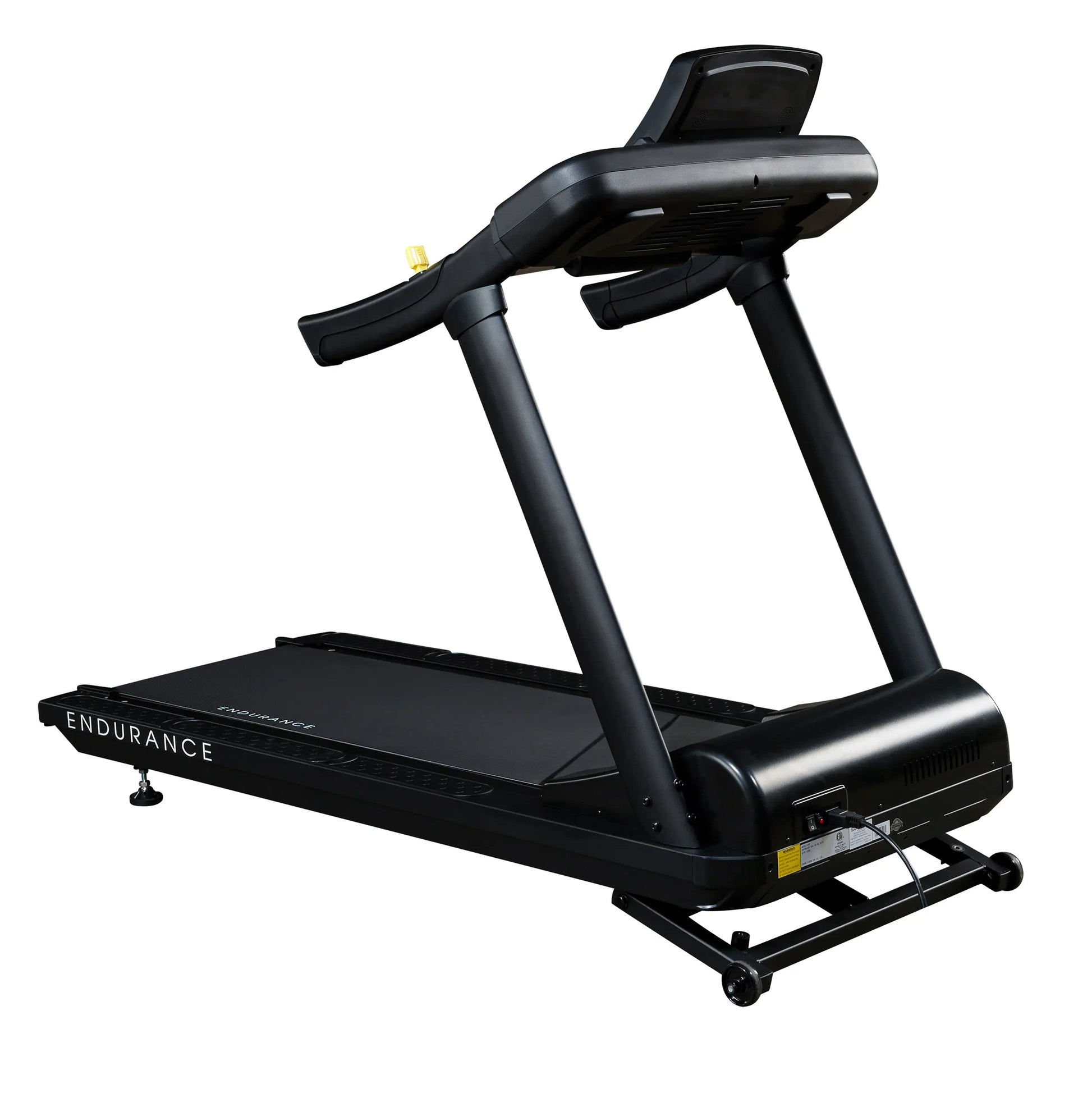 Endurance treadmill with black frame and digital display for home workouts.